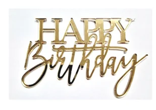 Topper pleksa złota happy birthday na bok bez szpikulca 3 - Dodatki do ciast w proszku - miniaturka - grafika 1