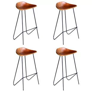 vidaXL Krzesła barowe, 4 szt., prawdziwa skóra, brązowe - Taborety i hokery - miniaturka - grafika 1