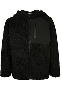 Urban Classics Boy's chłopięca kurtka z kapturem, Sherpa Zip Jacket, czarna, 110/116, czarny, 110-116 - Kurtki i płaszcze dla chłopców - miniaturka - grafika 1