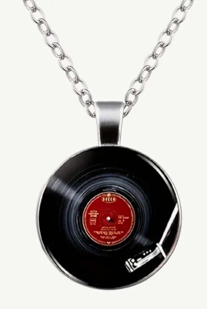 Naszyjnik wisiorek vinyl płyta muzyczna srebrny prezent