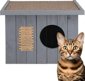 Budy dla psów - Springos Buda dla kota, psa drewniana z płaskim dachem 58x49,5 cm ocieplana, szaro-brązowa UNIWERSALNY - miniaturka - grafika 1