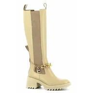 Kozaki damskie - Beżowe skórzane kozaki damskie na grubej podeszwie CARINII - Carinii - miniaturka - grafika 1
