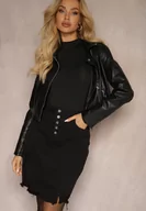 Spódnice - Czarna Jeansowa Spódnica Mini z Guzikami Karandi - miniaturka - grafika 1