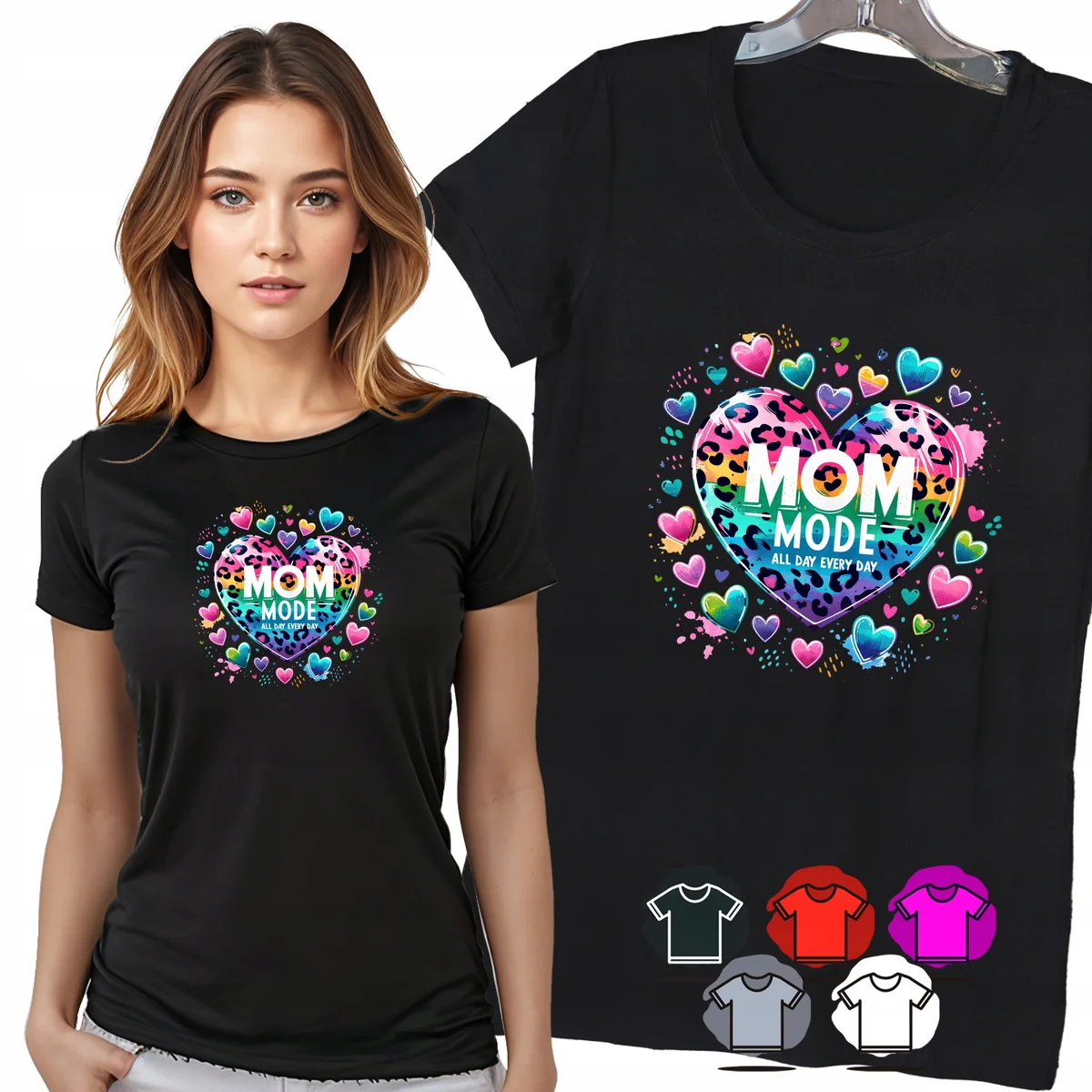 KOSZULKA DAMSKA T-SHIRT - MOM MODE TRYB MAMA SERCA PANTERKA WZÓR MODA - M