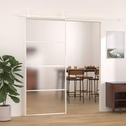 Drzwi wewnętrzne - Drzwi przesuwne, szkło ESG i aluminium, 90x205 cm, białe 151661 VIDAXL - miniaturka - grafika 1