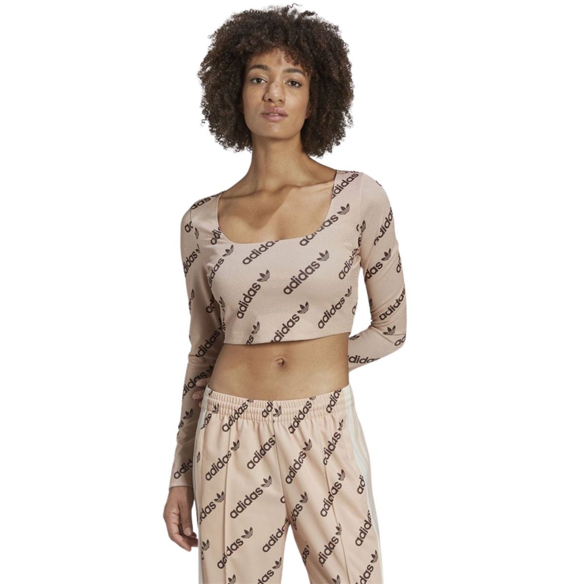 Koszulka damska Adidas Long Sleeve Crop sportowa z długim rękawem beżowa-XS