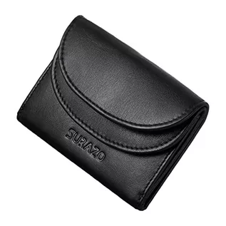 Portfele - SURAZO® Mały portfel damski z prawdziwej skóry (10,5 x 7,5 x 2 cm, 30 g), mini portfel męski, mały, RFID Mini Wallet | 4 przegródki na karty | cienki portfel z kieszenią na monety (czarny), czarny, S - grafika 1
