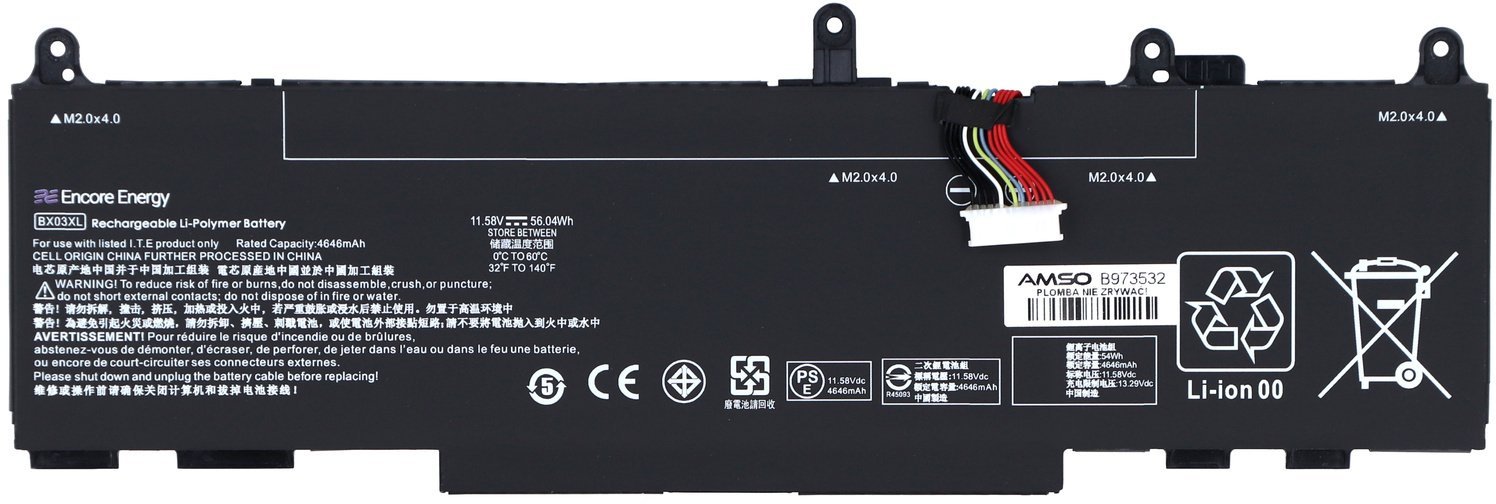 Pamięć do laptopa Encore Nowa bateria Encore Energy do HP EliteBook 830 835 840 860 865 G11 Elite x360 830 G11 ZBook Firefly 14 Firefly 16 G11 56Wh 11.58V 4646mAh BX03XL