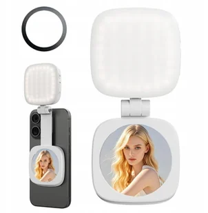 Lampa Led + Lusterko Na Magnes Do Telefonu Magsafe Zdjęcia Selfie Vlog / C140 / Biały - Wyposażenie ciemni fotograficznej - miniaturka - grafika 1