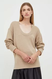 Swetry damskie - Trussardi sweter z domieszką wełny damski kolor beżowy lekki - grafika 1