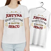 Koszulki i topy damskie - Dla Justyny T-Shirt Koszulka biała Na Prezent z Dowolnym Nadrukiem Zdjęciem - miniaturka - grafika 1