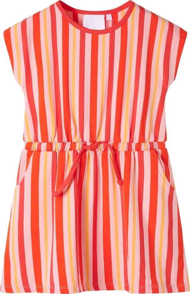 vidaXL Sukienka dziecięca, ściągana sznurkiem, w paski, różowo-czerwona, 104
