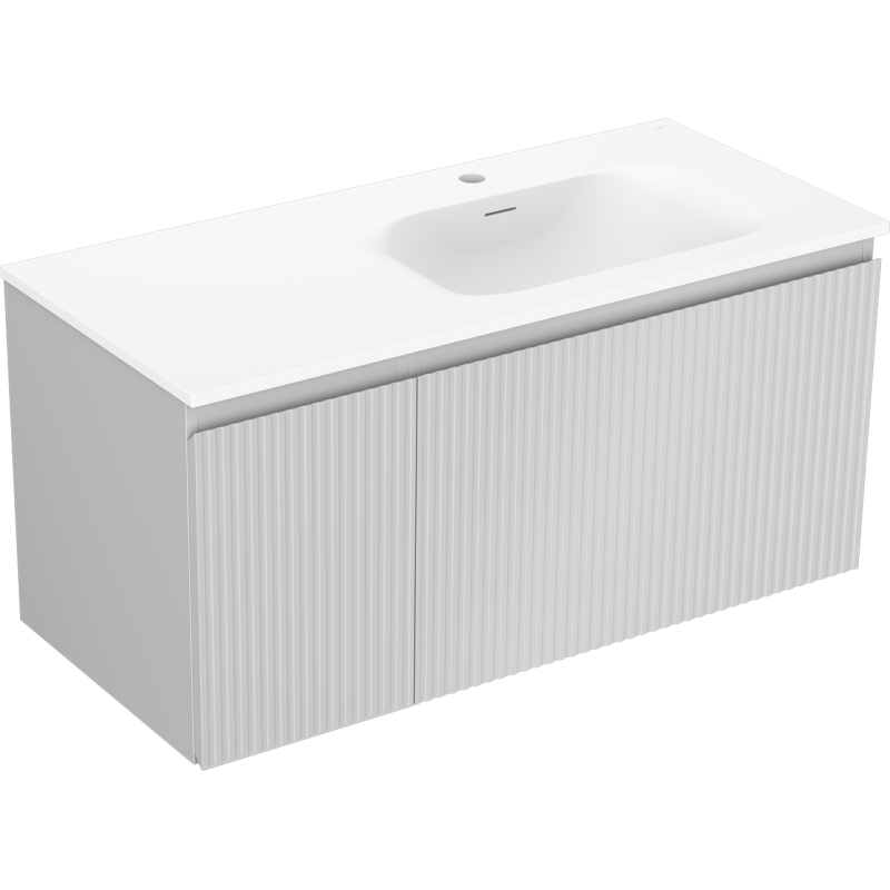 Mexen Rivel szafka łazienkowa 100 cm z umywalką Vela prawą, 1S, 1D, ryflowana, szara mat/biała mat - 91A23-10047-3-BBFF62-W23P01