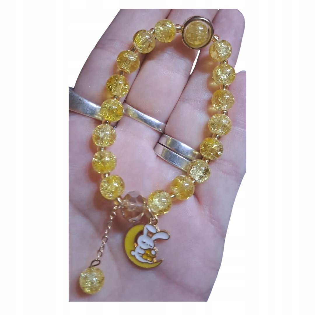 Bransoletka Żółta z Księżycem i Królikiem - Błyszcząca i Elastyczna