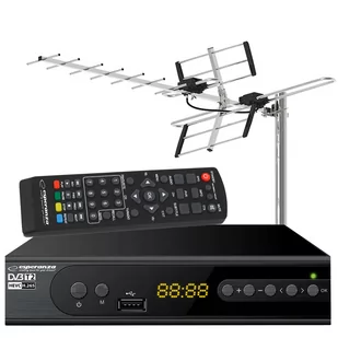 Tuner cyfrowy Esperanza EV106 DVB-T/T2 H.265/HEVC + antena kierunkowa VHF/UHF MUX8 ATD31S - Tunery DVB-T - miniaturka - grafika 1