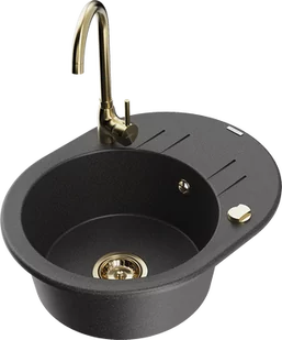 Mexen Kevin zlewozmywak granitowy 1-komorowy z ociekaczem i baterią kuchenną Telma, czarny nakrapiany - 6517-76-670200-50 - Zlewozmywaki z baterią - miniaturka - grafika 1