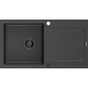 Zlewozmywaki - Mexen Leo zlewozmywak granitowy 1-komorowy z ociekaczem 900 x 500 mm, czarny nakrapiany, syfon czarny - miniaturka - grafika 1