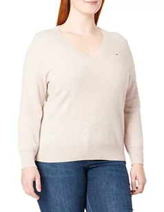 Tommy Hilfiger Damski sweter z wełny CRV kaszmiru V-Nk, biały gołąb wrzosowy, 54, Biały gołębia wrzos - Swetry damskie - miniaturka - grafika 1