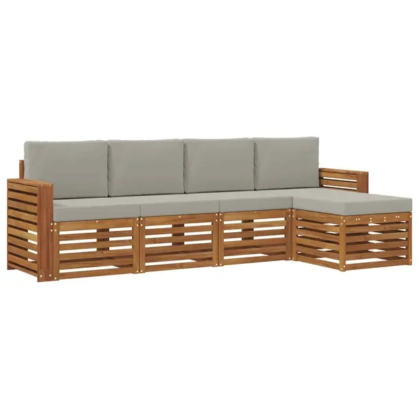 Zestaw sof na zewnątrz z poduszką 5 szt. Naturalny i Jasny Szary