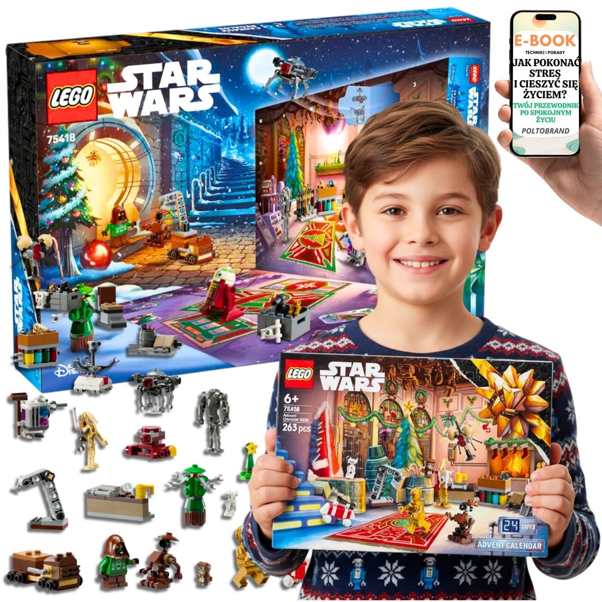 Kalendarz Adwentowy Lego Star Wars 2025 24 Niespodzianki Klocki Prezent dla Wnuczka Chłopca na Święta + Ebook-1