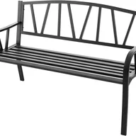 Ławki ogrodowe - Ławka Ogrodowa dla 2-3 Osób, Metalowa Ławka Parkowa z Wysokim Oparciem i Zaokrąglonymi Podłokietnikami, Nośność 300 kg, 128 x 57 x 86 cm, Czarna - miniaturka - grafika 1