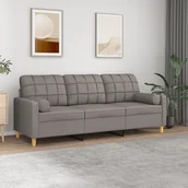 Sofy i kanapy - vidaXL 3-osobowa sofa z poduszkami, kolor taupe, 180 cm, tkanina - miniaturka - grafika 1