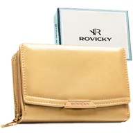 Portfele - Portfel damski z ochroną RFID ROVICKY mały minimalistyczny na zatrzask i suwak elegancki beżowy - miniaturka - grafika 1