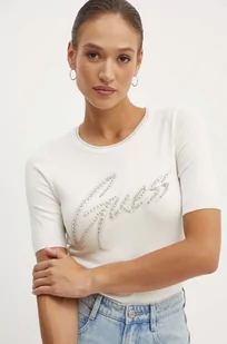 Guess t-shirt damski kolor beżowy - Koszulki sportowe damskie - miniaturka - grafika 1