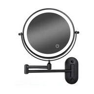 Lusterka do makijażu - 8-calowe lustro do makijażu LED montowane na ścianie, ściemnialne, dwustronne, 5-krotne powiększenie (czarne) - miniaturka - grafika 1
