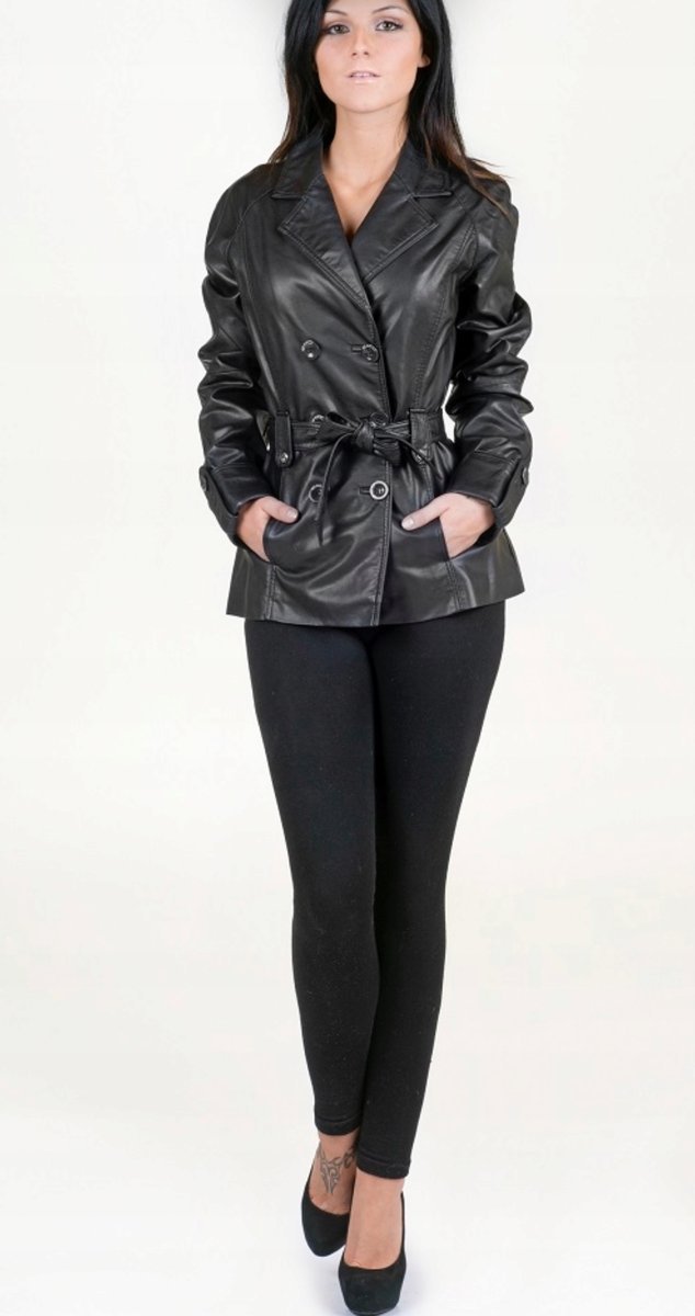 Czarna Kurtka Damska Eco Skora Pogrzeb Żałoba