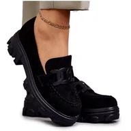 Półbuty damskie - Vinceza Damskie Zamszowe Półbuty Na Platformie Czarne Janne - miniaturka - grafika 1