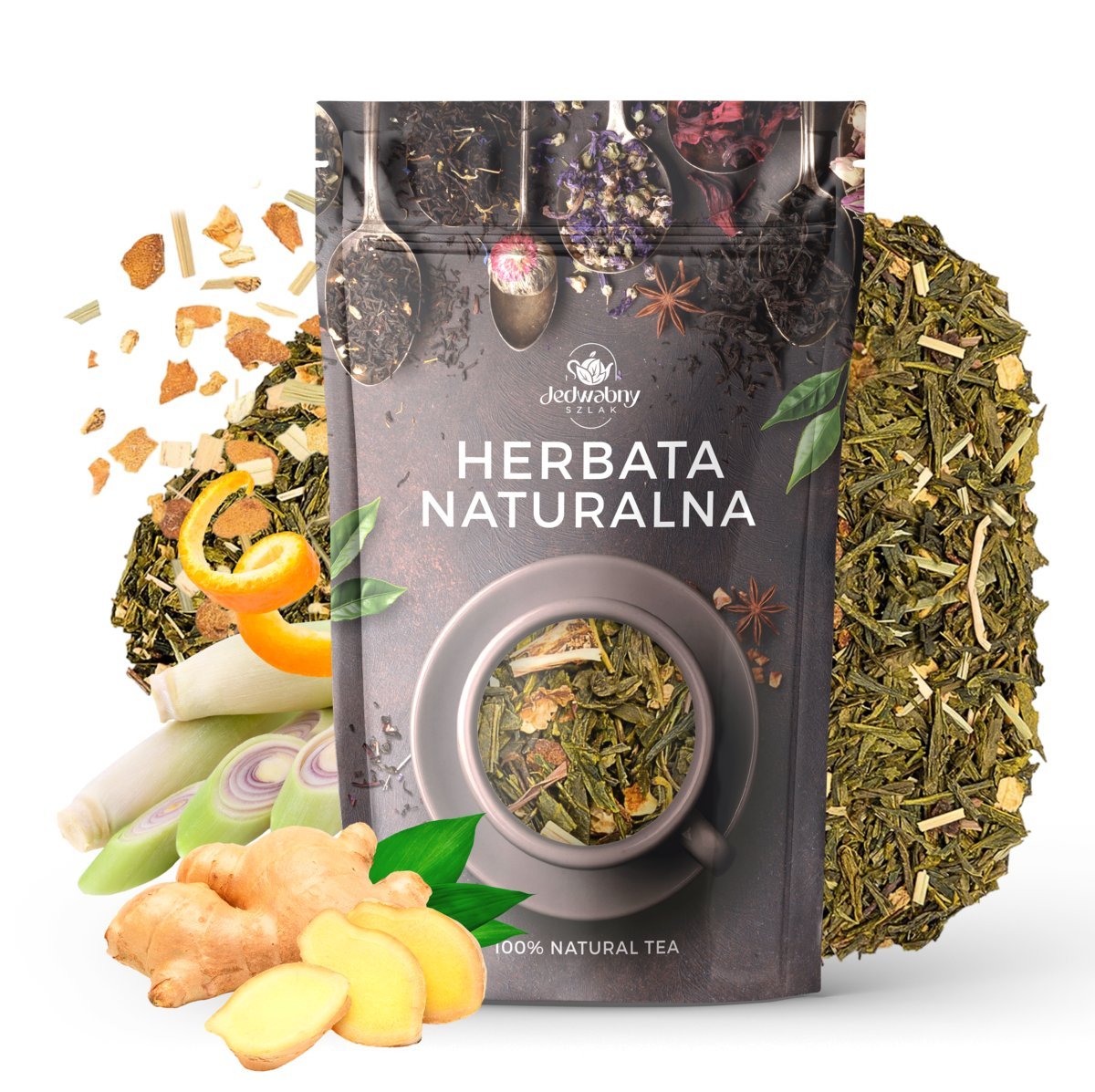 Herbata zielona IMBIR Z CYTRYNĄ liście 100G trawa cytrynowa SENCHA TEA