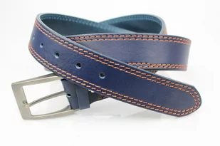 Pasek Męski Skórzany PAS-MAX (PL) Skóra Licowa EXTRA 40 mm Niebieski Z Podwójną Pomarańczową Nitką - Paski - miniaturka - grafika 6