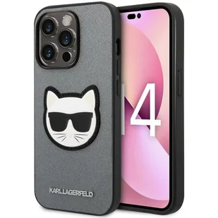Karl Lagerfeld Etui Saffiano Choupette Head Patch do Apple iPhone 14 Pro Srebrny - Etui i futerały do telefonów - miniaturka - grafika 1