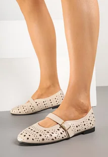 Beżowe Balerinki Ażurowe z Zapięciem na Sprzączkę Tallia - Baleriny - miniaturka - grafika 1