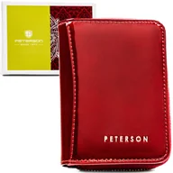 Portfele - PETERSON Elegancki mały pionowy portfel damski z lakierowanej skóry naturalnej czerwony na zatrzask i suwak klasyczny prezent ochrona RFID - miniaturka - grafika 1