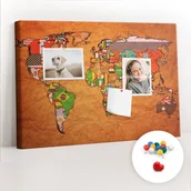 Tablice i flipcharty - Szkolna Tablica korkowa 60x40 cm, Kolorowe Pinezki, wzór Mapa Świata z flagami - miniaturka - grafika 1