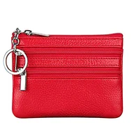 Portfele - Damska prawdziwa skóra portmonetka mini torebka na drobne portfel z kółkiem na klucze, Czerwony, Jeden rozmiar, Worek na monety - miniaturka - grafika 1