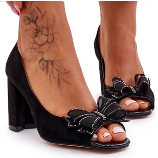 S.Barski Klasyczne Zamszowe Czółenka Z Kokardą Czarne Corey - Czółenka - miniaturka - grafika 1