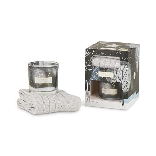 HEART & HOME - Świeca zapachowa z naturalnego wosku sojowego do domu - zestaw upominkowy na świecę 90 g gwiaździsta noc i para skarpet - prezent, dekoracja i perfumy do domu
