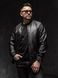 Czarna skórzana kurtka bomberka męska Denley 3A65A1 - Kurtki męskie Czarna skórzana kurtka bomberka męska Denley 3A65A1 - Kurtki męskie - miniaturka - grafika 1