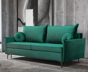 Pościel - Sofa rozkładana LEA Sofa z funkcją spania i pojemnikiem na pościel, sofa rozkładana, sofa rozkładana na metalowych nóżkach, sofa w kolorze: zielony, tkanina welurowa - miniaturka - grafika 1