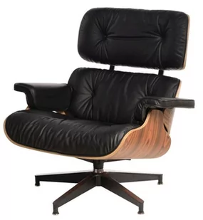 King Home Fotel LOUNGE HM SOFT PREMIUM SZEROKI z podnóżkiem czarny sklejka orzech skóra naturalna T066.SOFT.OTTO.BL - Fotele - miniaturka - grafika 1