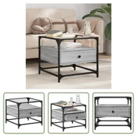 Ławy i stoliki kawowe - The Living Store Stolik kawowy ze szklanym blatem Grey Sonoma 50x50x45 cm Stalowy - miniaturka - grafika 1