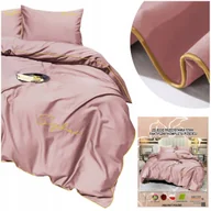 Pościel - Pościel 160x200 komplet 4cz jednolita z haftem mikrofibra Areta różowa - miniaturka - grafika 1