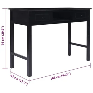 Biurko, czarne, 108x45x76 cm, lite drewno paulowni! - Biurka - miniaturka - grafika 10