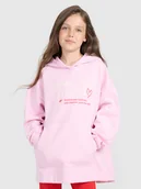 Bluzy dla dziewczynek - 4F Bluza dresowa oversize nierozpinana z kapturem dziewczęca - różowa 122 (6-7 lat) - miniaturka - grafika 1
