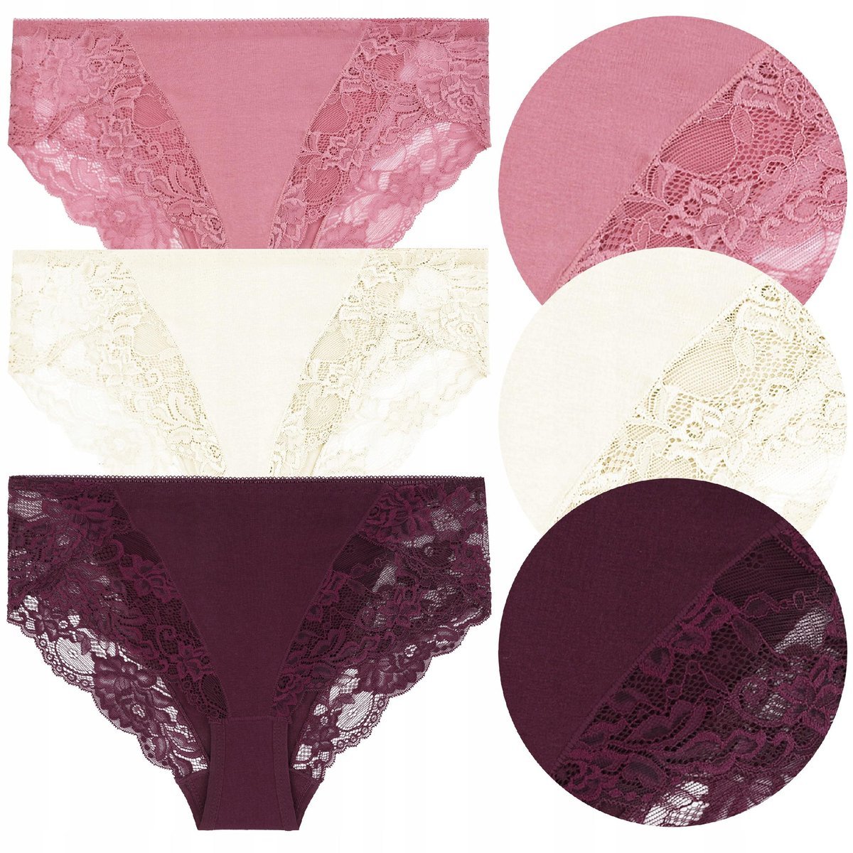 MAJTKI DAMSKIE FIGI Bawełniane Kobiece Zestaw 3 Pak Koronka MORAJ r. M