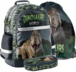 Plecak szkolny 1 4 klasa tornister dla chłopca Dinozaur zestaw Paso zielony - Plecaki szkolne i tornistry - miniaturka - grafika 1