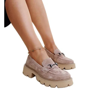 Beżowe skórzane mokasyny Vinceza beżowy - Mokasyny damskie - miniaturka - grafika 1